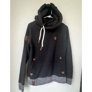 Naketano Darth Hoodie Pullover Funnel Neck Sweatshirt Dark Grey Size Medium
